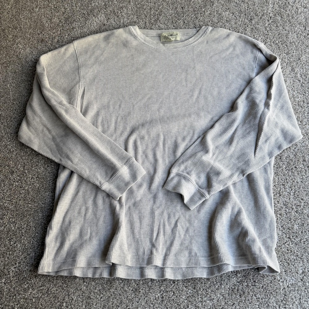 Eddie Bauer Shirt Mens Large Gray Long Sleeve Thermal Waffle Knit Tee T-Shirt
